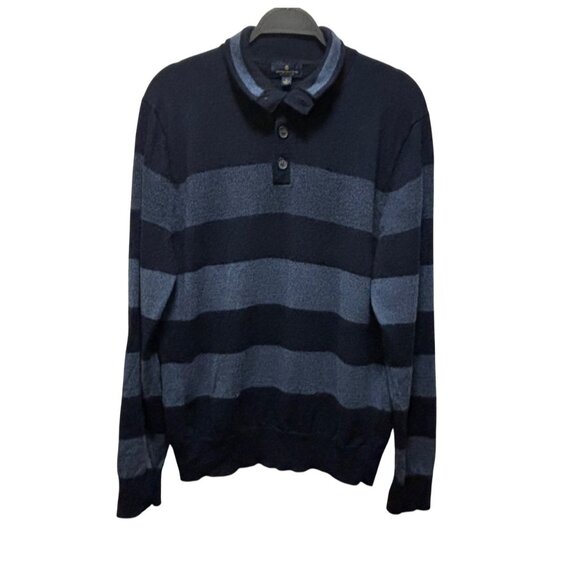 Brooks Brothers Men's Extra Fine Merino Wool Navy Striped Sweater Size L - Picture 3 of 8